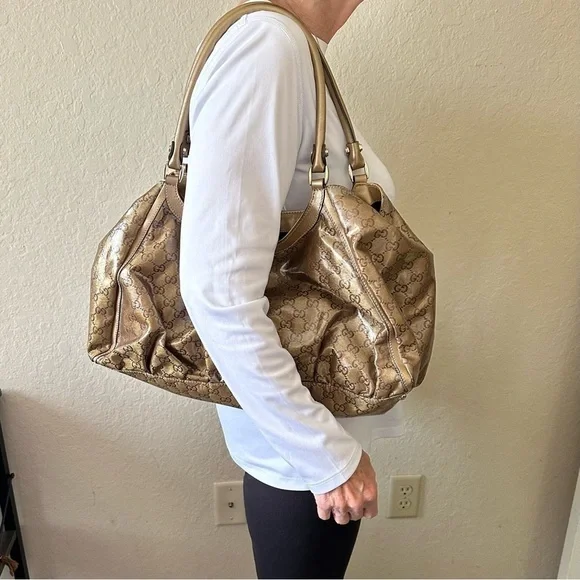 💎AUTHENTIC Gucci GG Crystal Coated Canvas Abbey D-Ring hobo Shoulder Bag 💎 - Picture 11 of 16